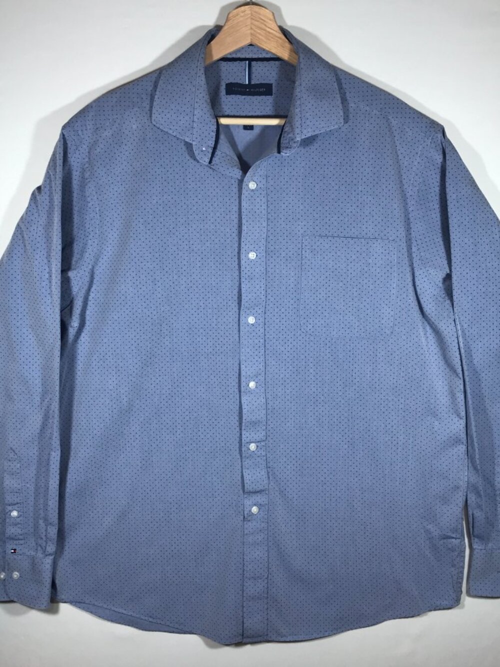 Tommy Hilfiger Regular Fit Men's Large 16-16½ 36-37 Blue Button Up Long Sleeve